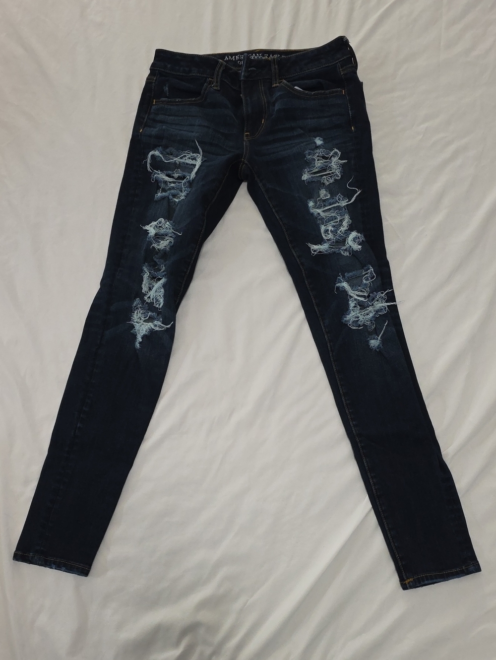 American Eagle Dark Blue Distressed Jegging 4 Regular